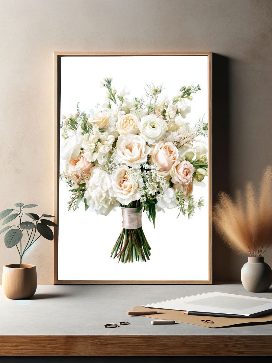 Blush White Floral Bouquet Print. — room view 2