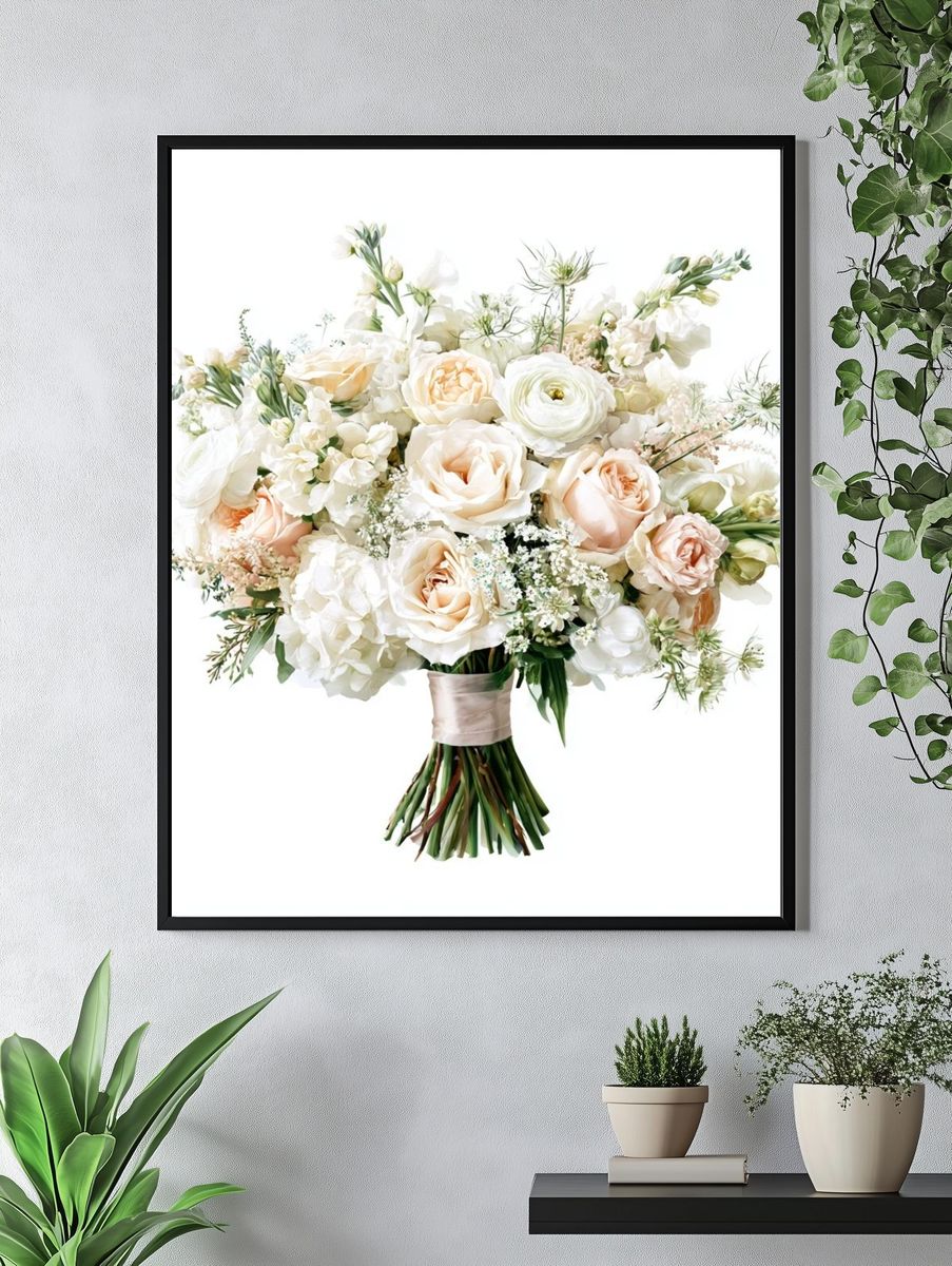 Blush White Floral Bouquet Print. — room view 4