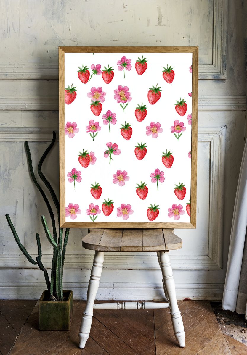 Strawberry Blossom Pattern Print. — room view 1
