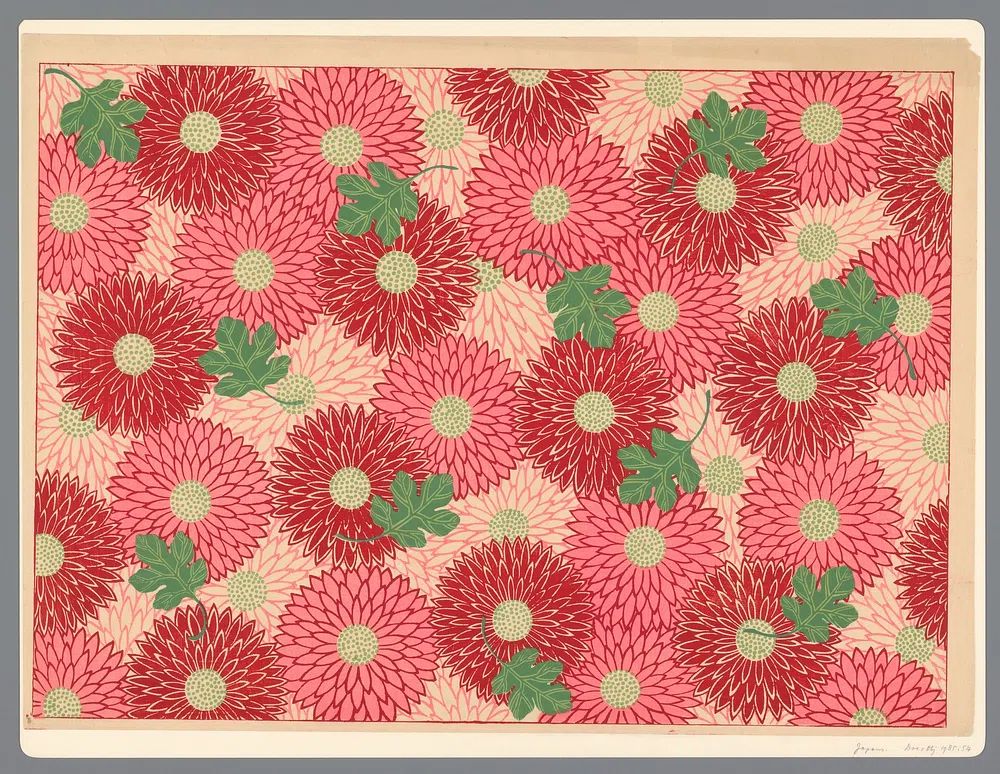 Blad met patroon van chrysanten. poster — botanical art