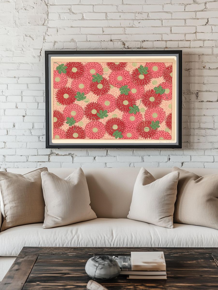 Blad met patroon van chrysanten. room preview