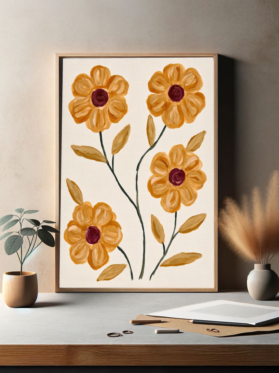 Golden Floral Botanical Print. — room view 2