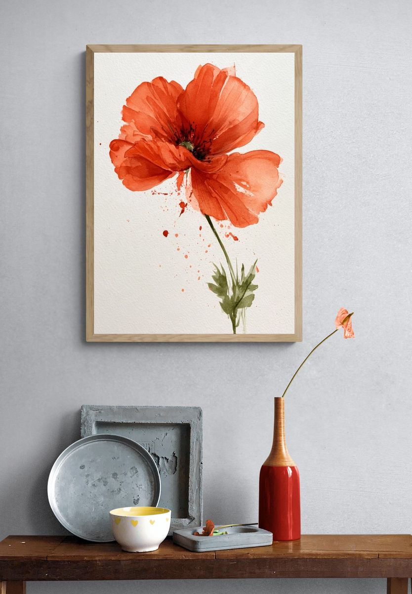 Red Poppy Watercolor Print. — room view 3
