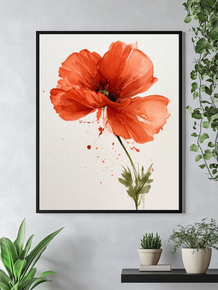 Red Poppy Watercolor Print. — room view 4