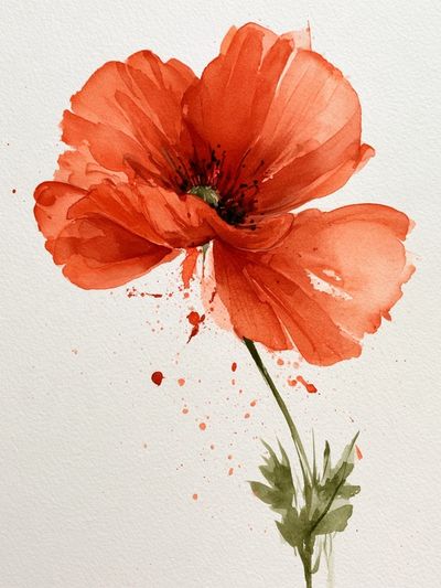Red Poppy Watercolor Print. poster