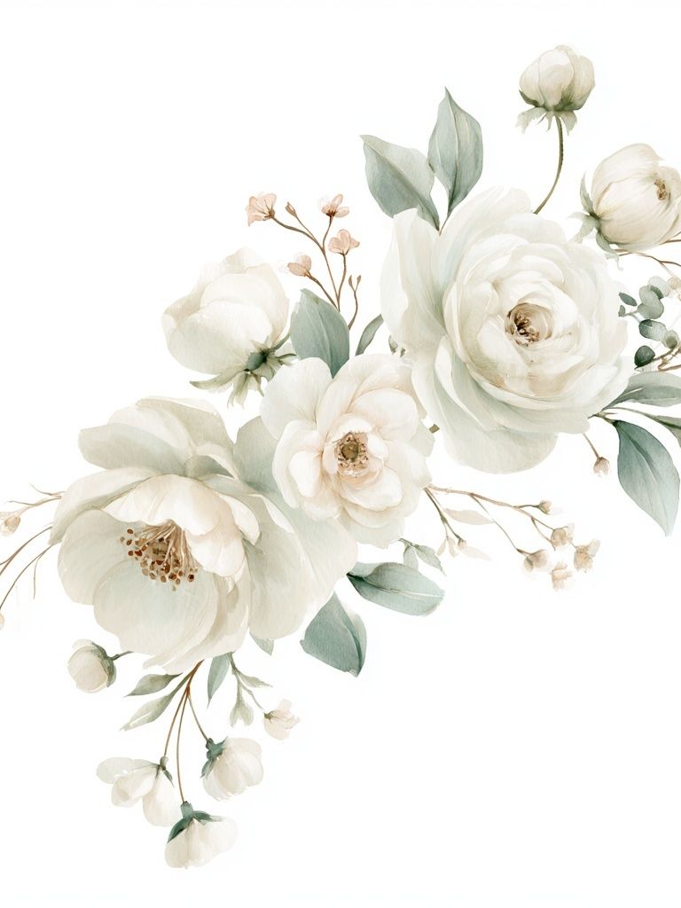 White Floral Watercolor Poster. poster — botanical art