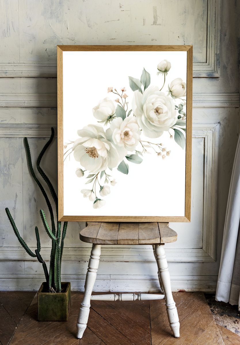 White Floral Watercolor Poster. room preview