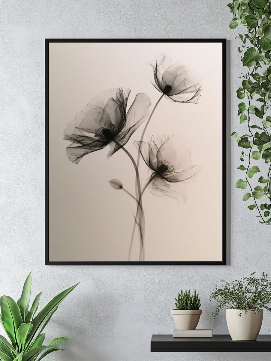 Delicate Black Poppy Botanical Print. — room view 4