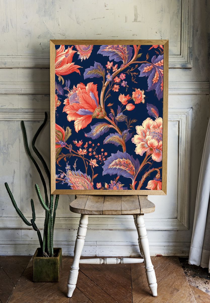 Floral Damask Botanical Print. — room view 1