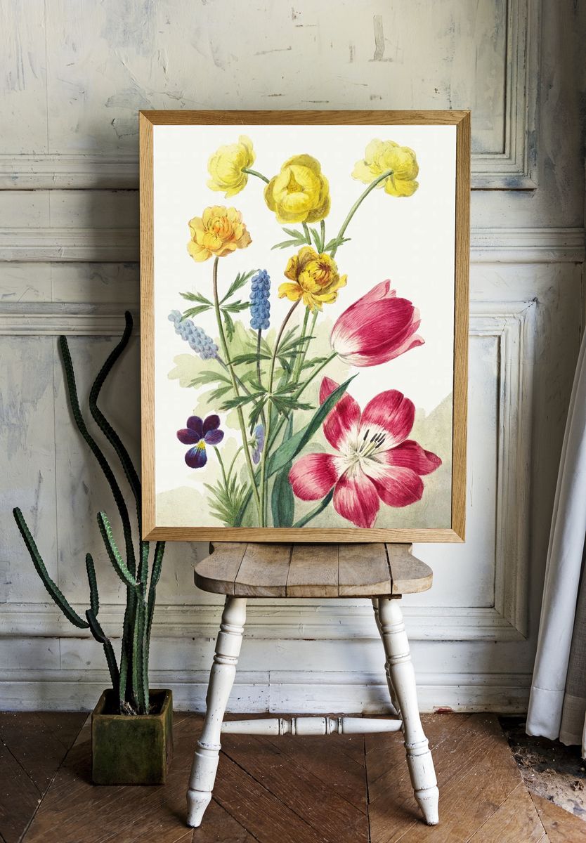 Boeket van tulpen, viooltjes, blauwe. room preview