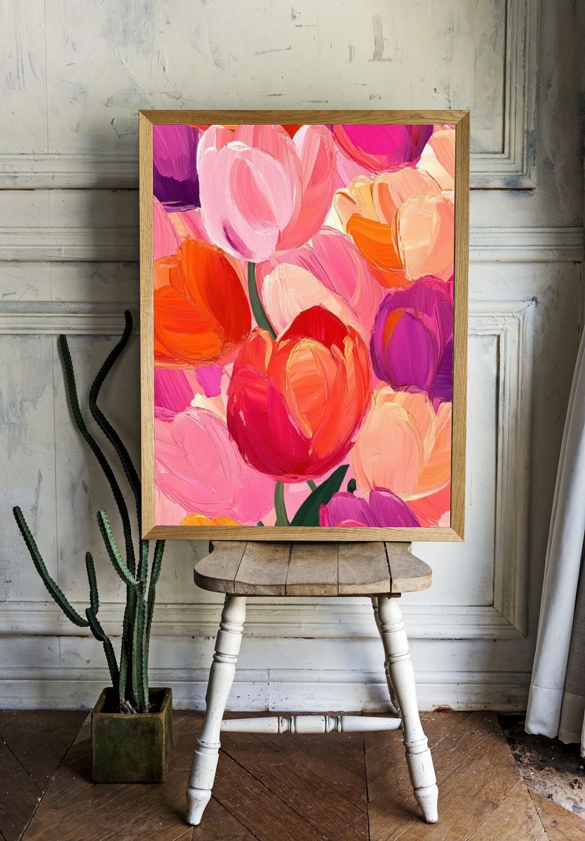 Vibrant Tulip Bouquet Illustration Poster room preview