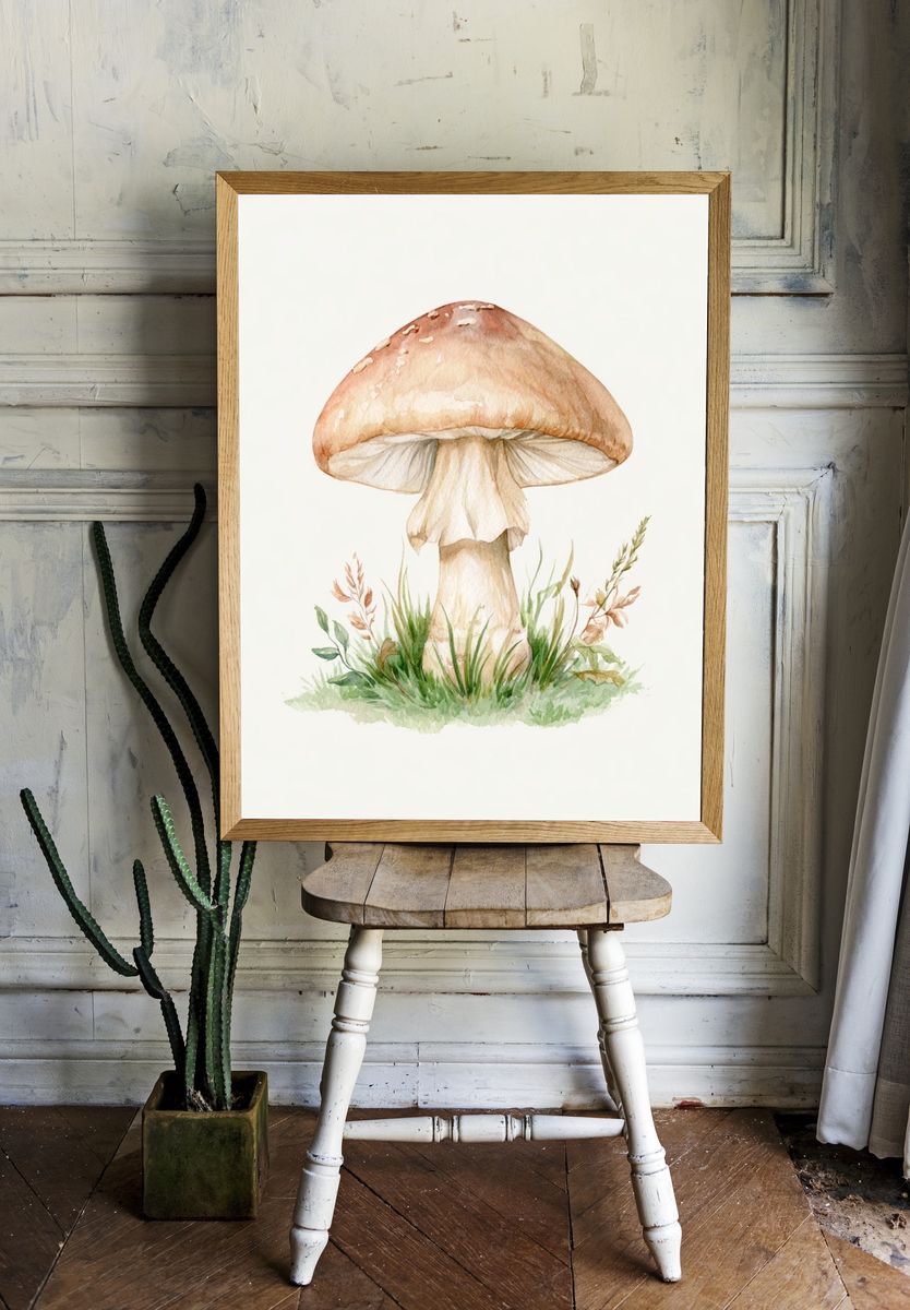 Watercolor Mushroom Botanical Print. — room view 1