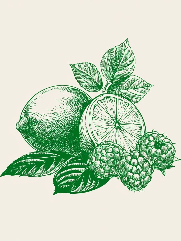 Lemon and Berries Botanical Print. poster detail