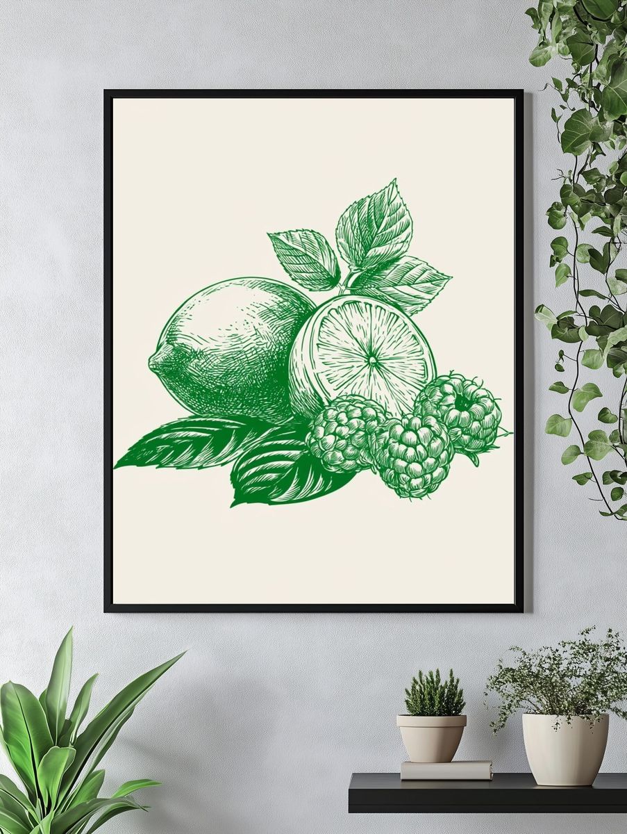 Lemon and Berries Botanical Print. — room view 4