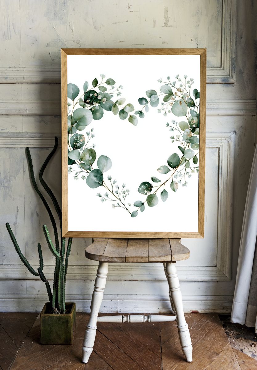 Eucalyptus Heart Botanical Print. — room view 1
