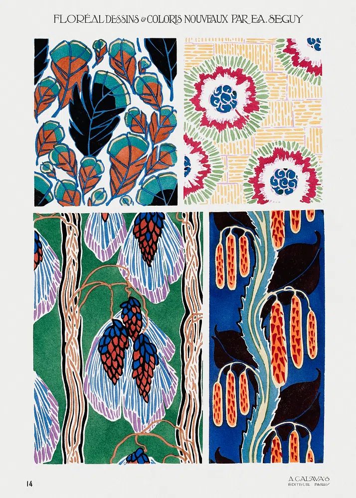 Colorful floral design, art nouveau. poster detail