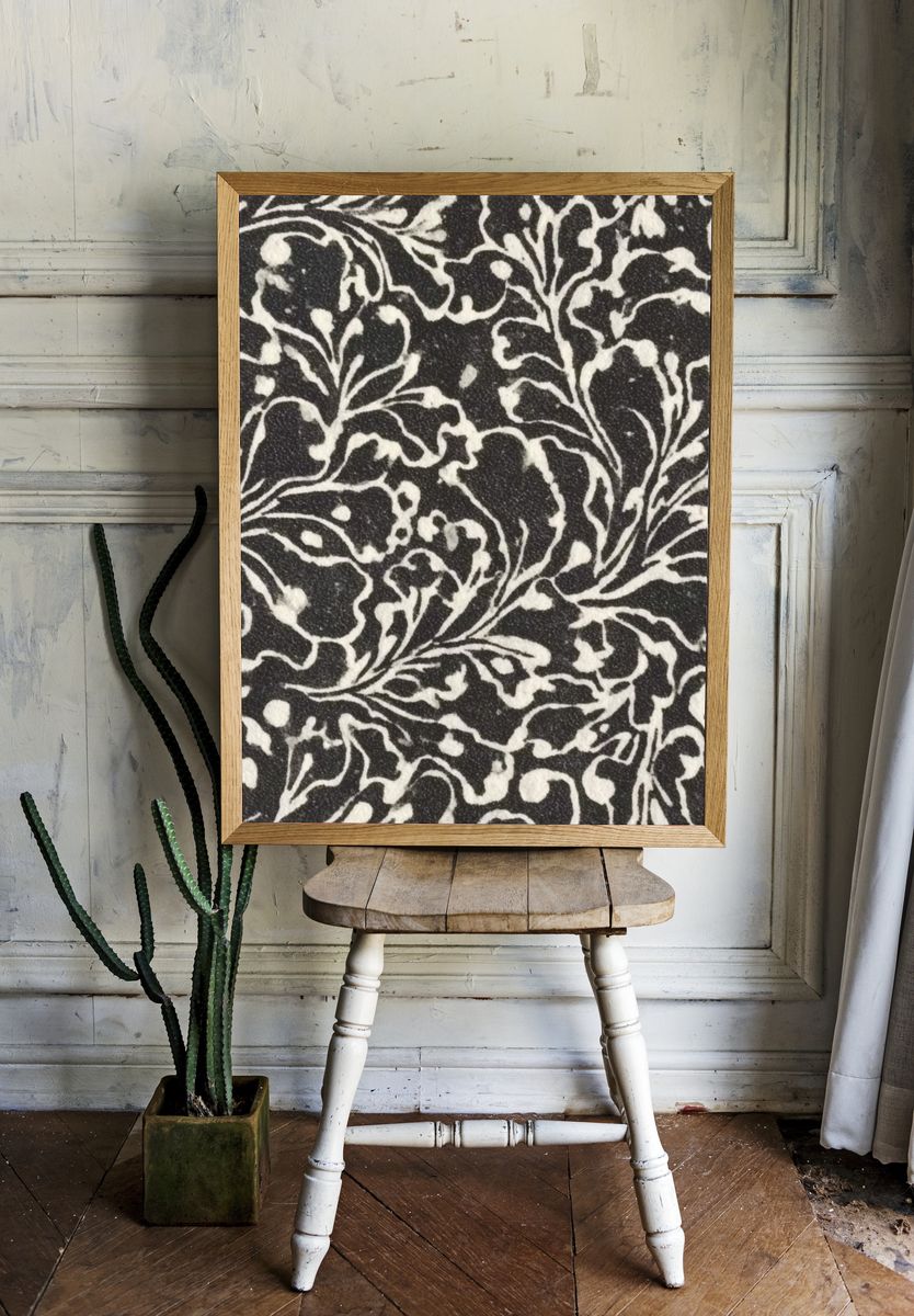 Black Floral Vine Pattern Print room preview