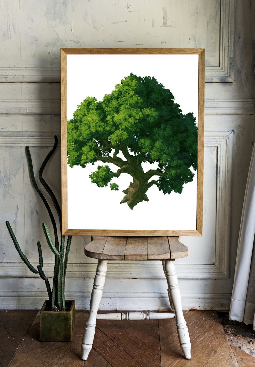 Lush Green Tree Illustration Poster. — room view 1