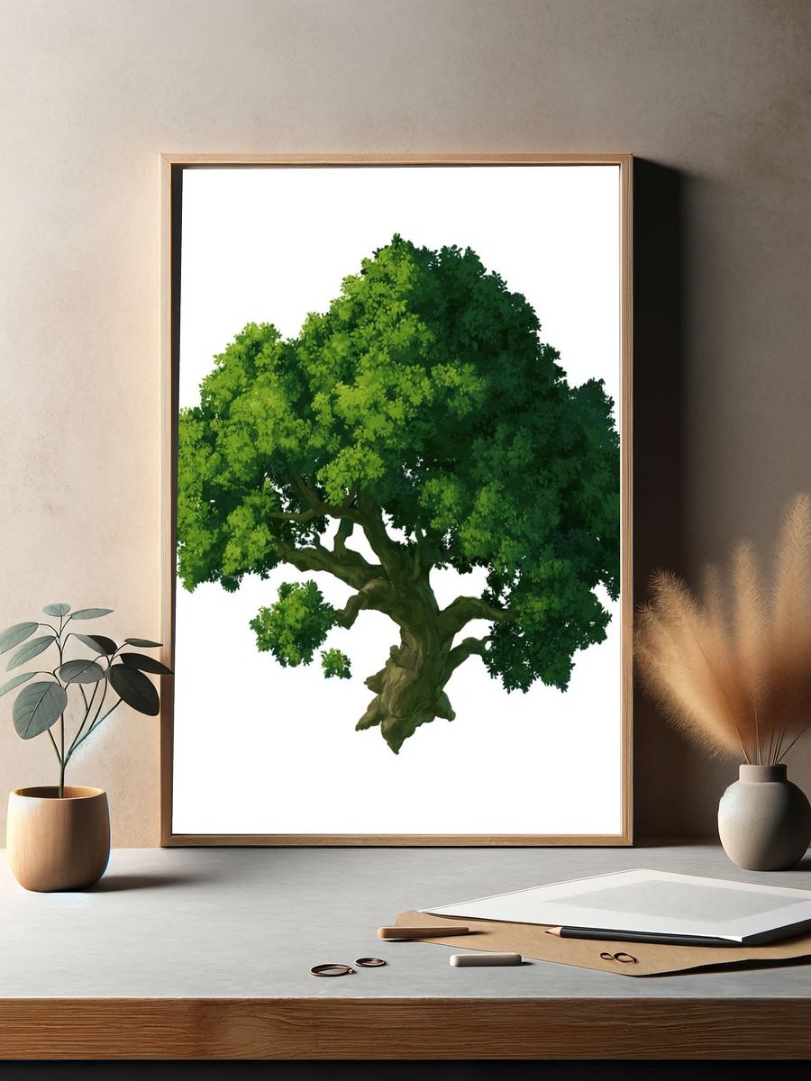 Lush Green Tree Illustration Poster. — room view 2
