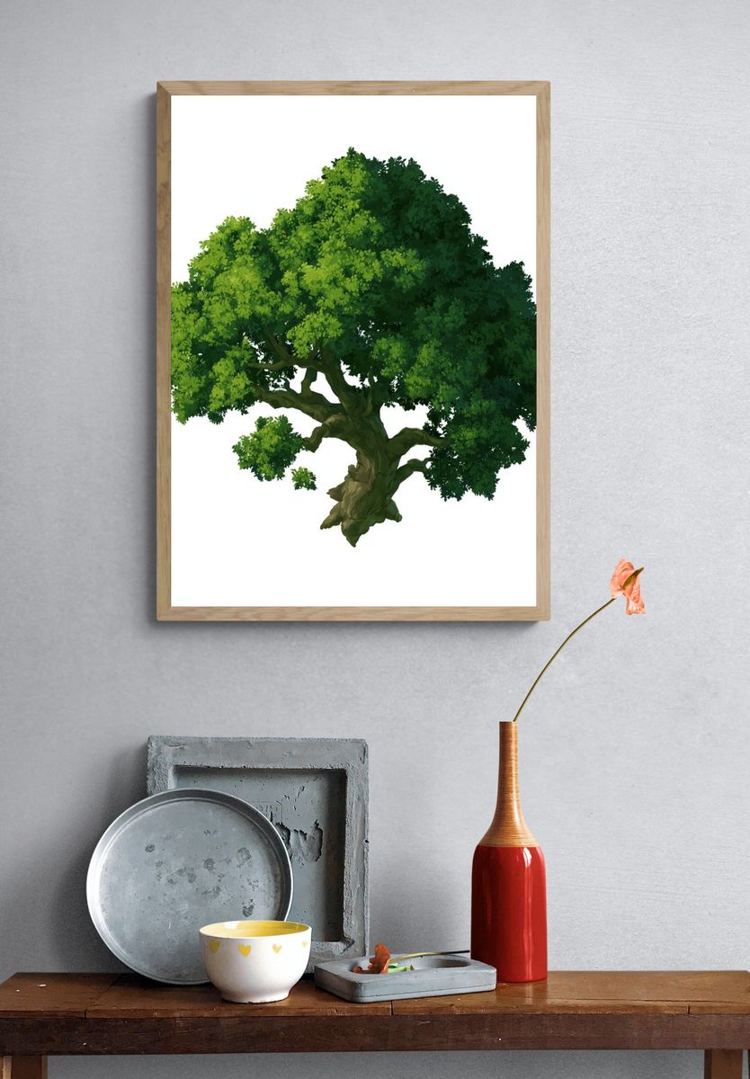 Lush Green Tree Illustration Poster. — room view 3