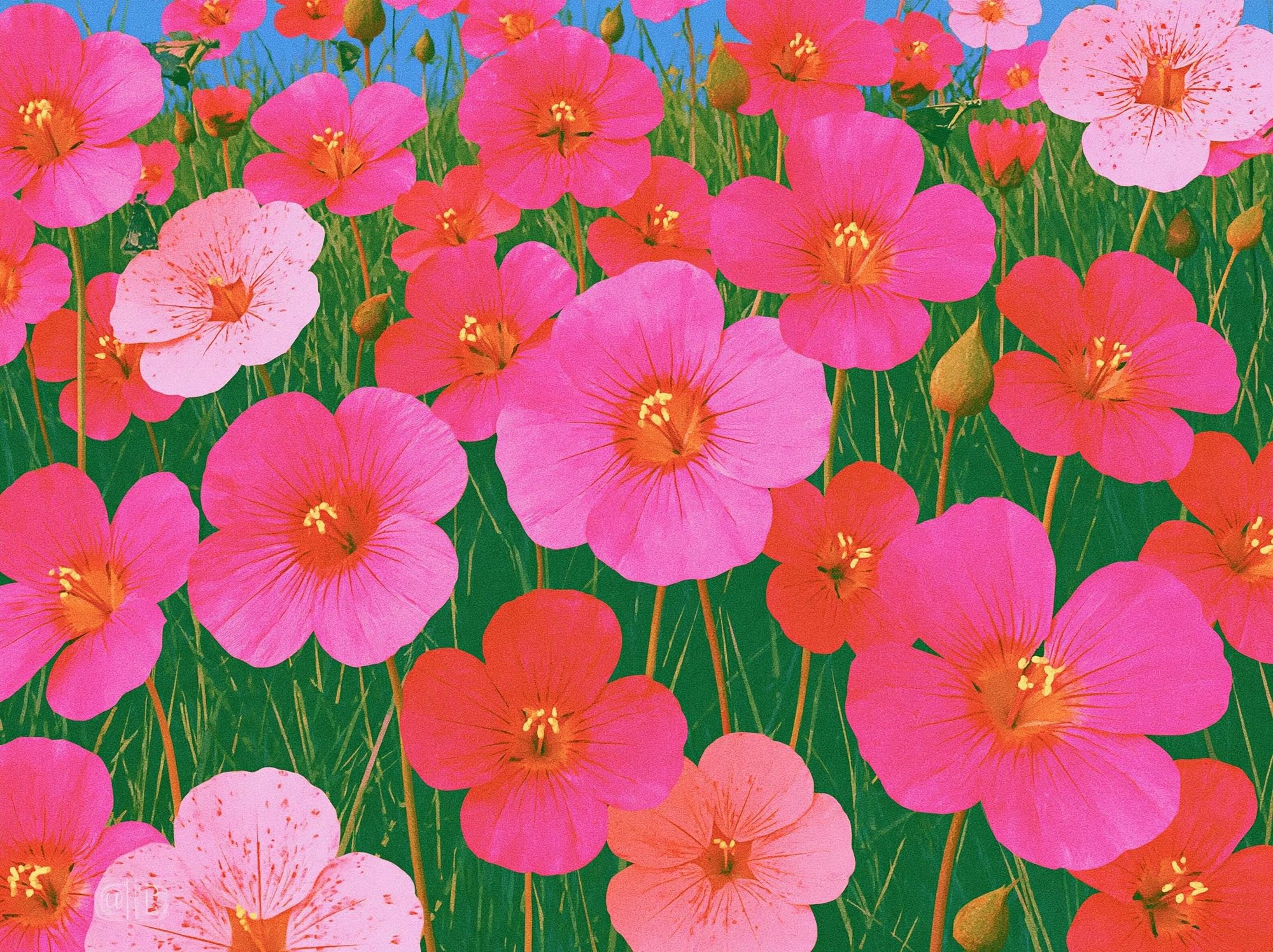 Pink Wildflower Meadow Illustration Poster. poster — botanical art