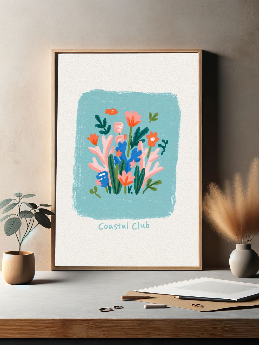 Coastal Club Floral Illustration Poster. — room view 2
