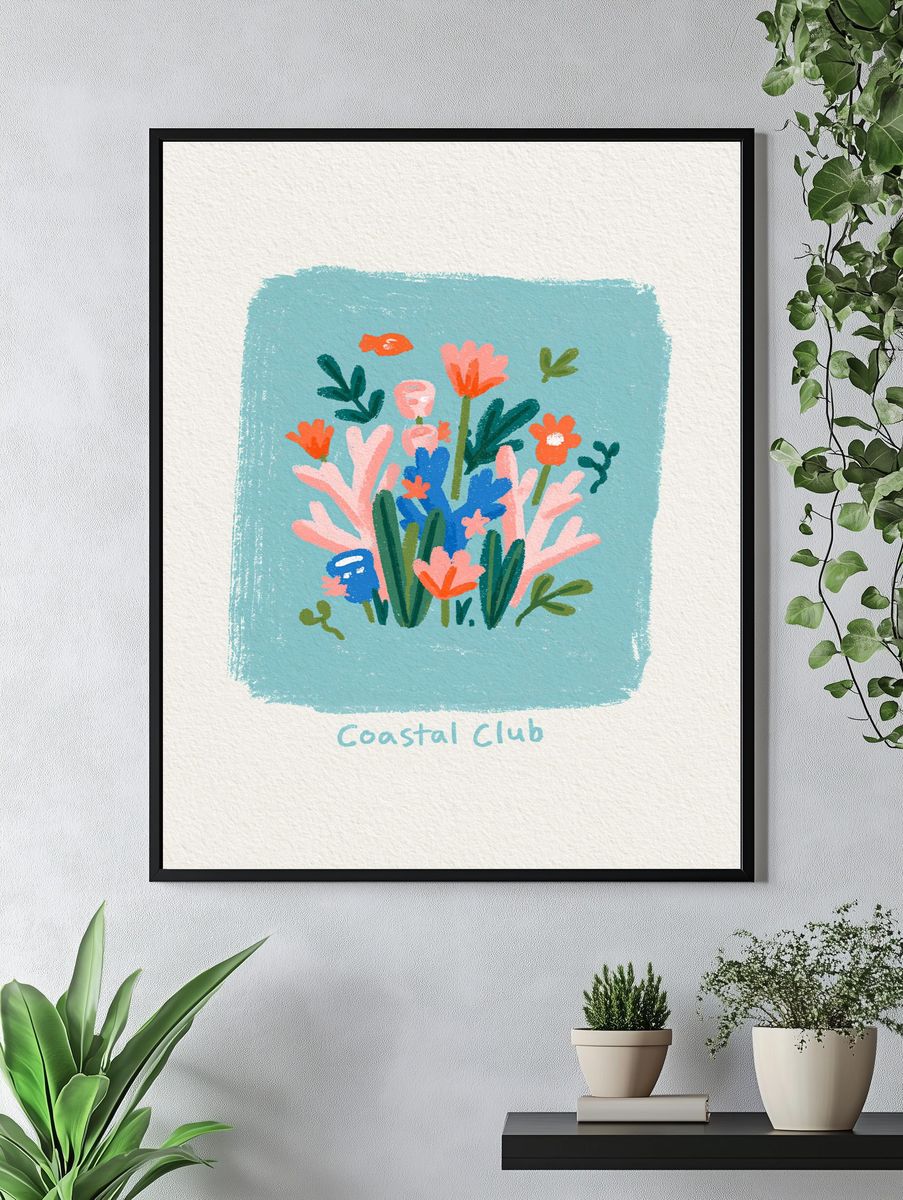 Coastal Club Floral Illustration Poster. — room view 4