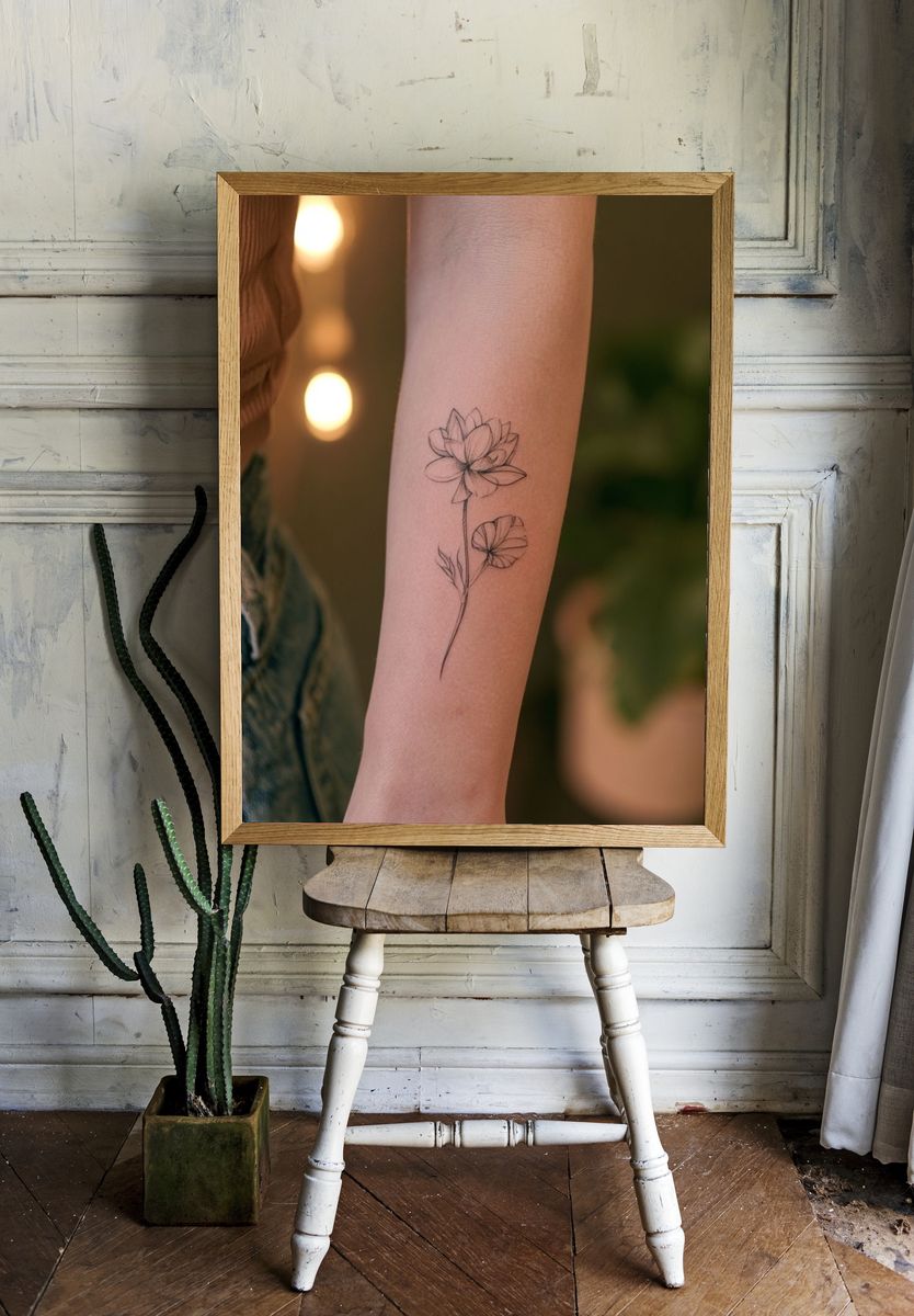 Lotus Tattoo Photography Print. room preview