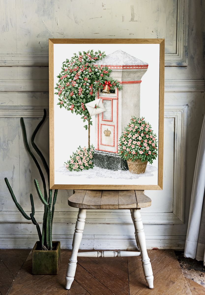 Holiday Mailbox Watercolor Print. — room view 1