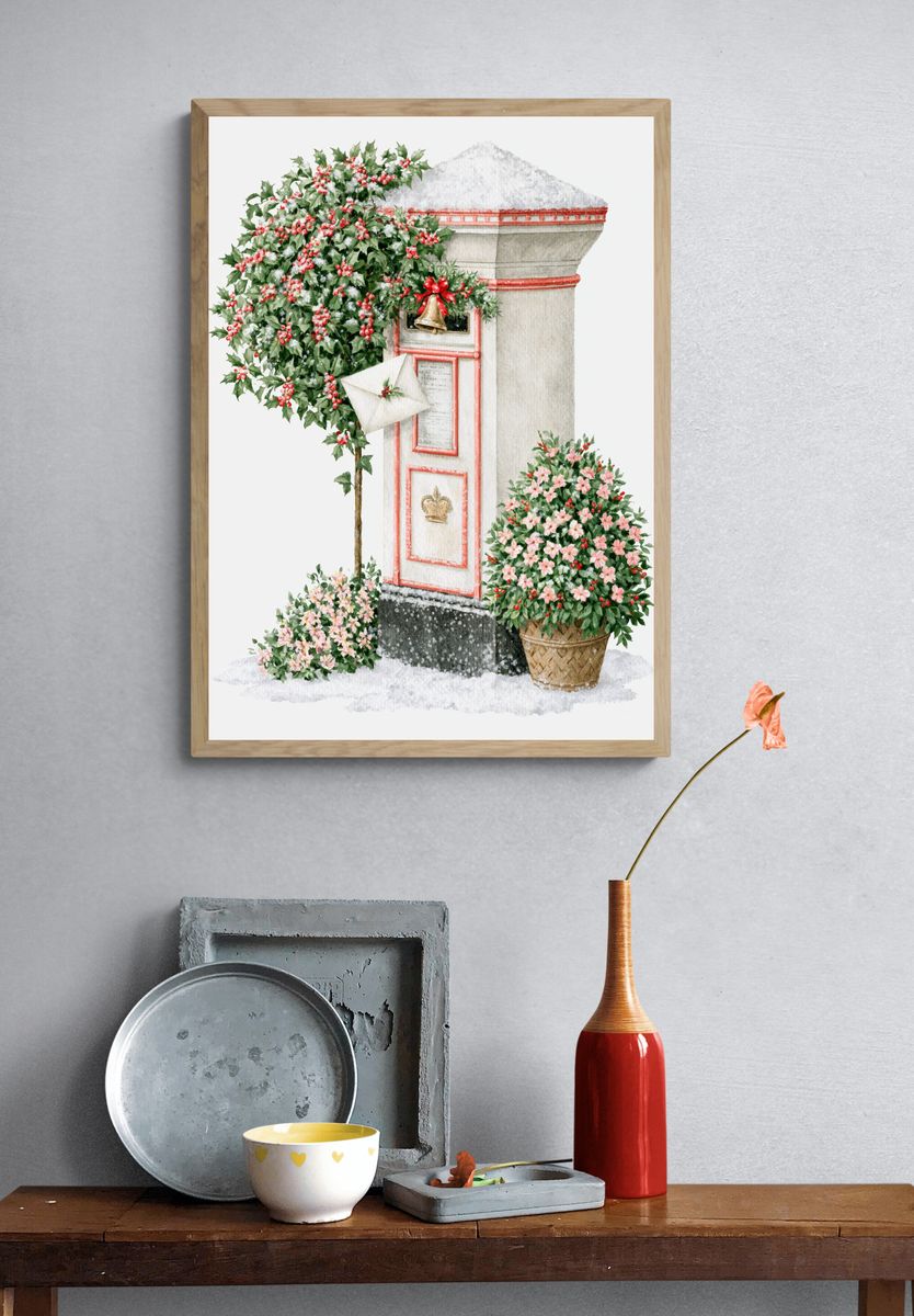 Holiday Mailbox Watercolor Print. — room view 3