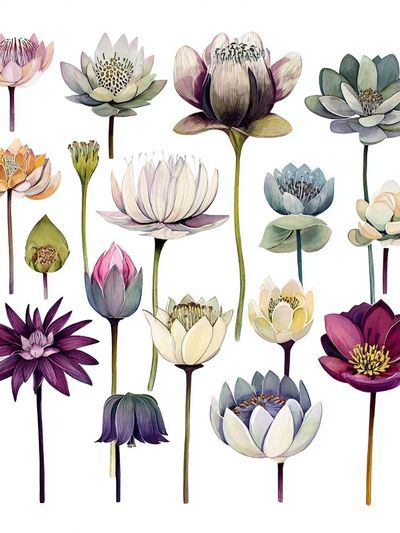 Lotus Blooms Watercolor Print. poster