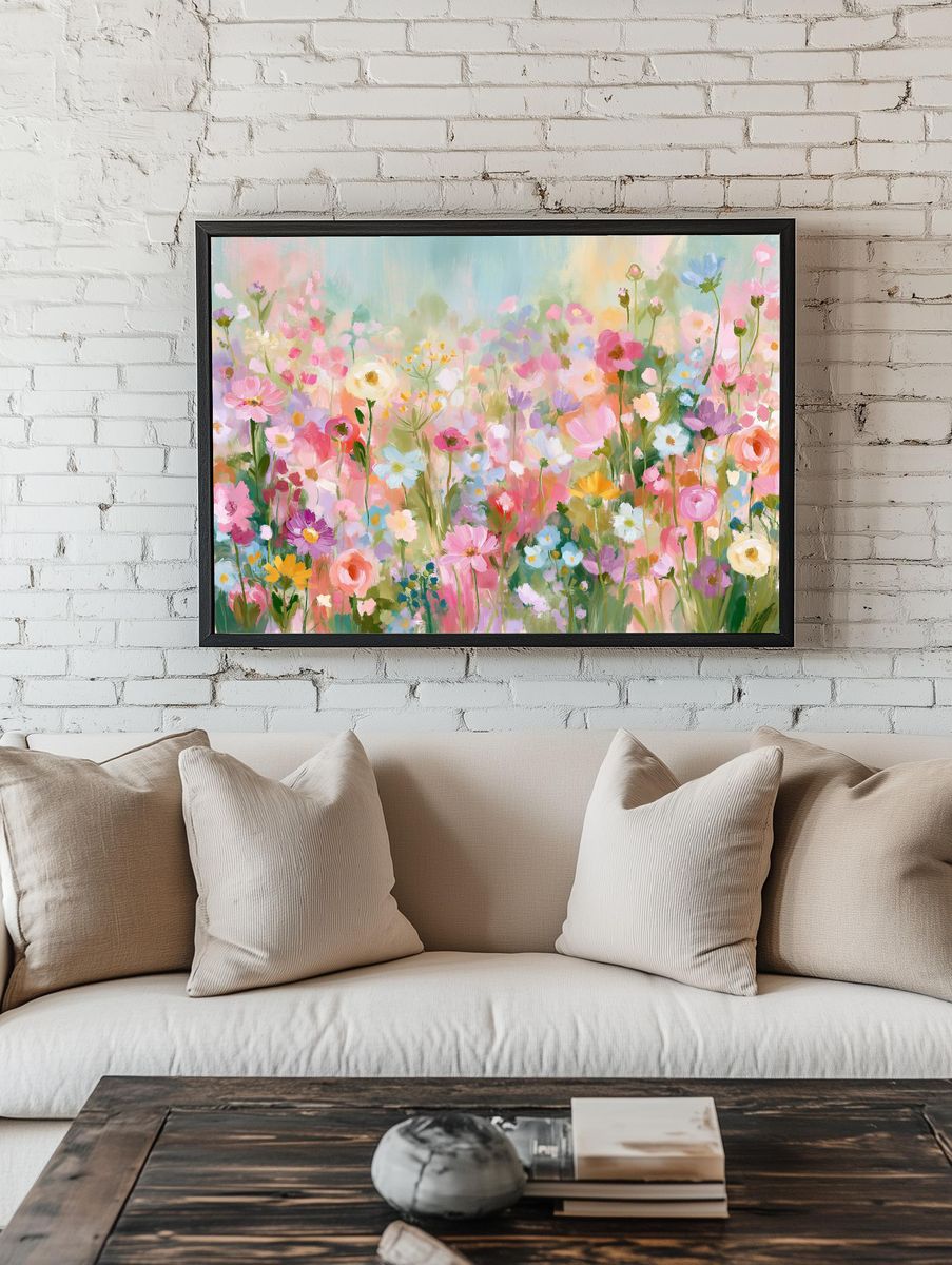 Pastel Wildflower Meadow Print. — room view 1