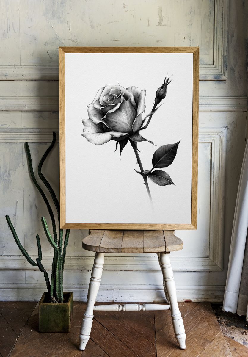 Black Rose Botanical Print. — room view 1