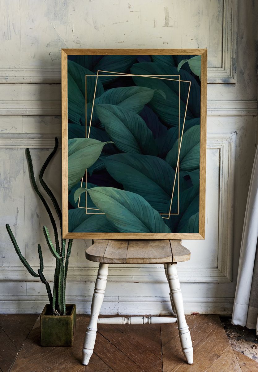 Green tropical leaves patterned poster room preview
