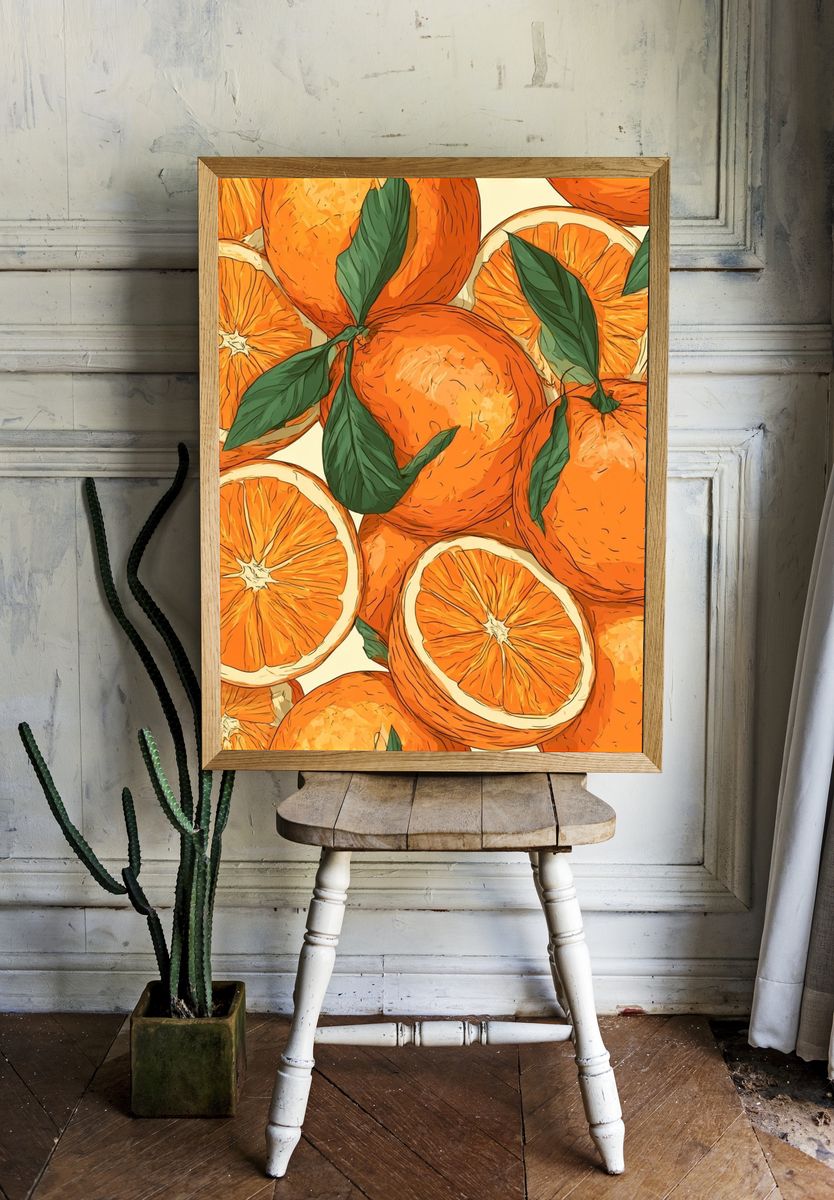 Orange Citrus Pattern Poster. room preview