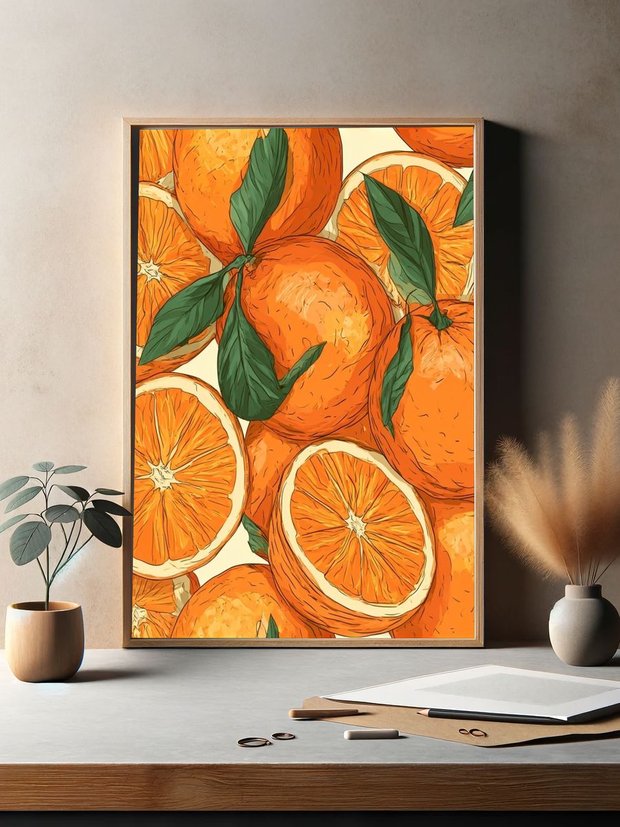 Orange Citrus Pattern Poster. — room view 2
