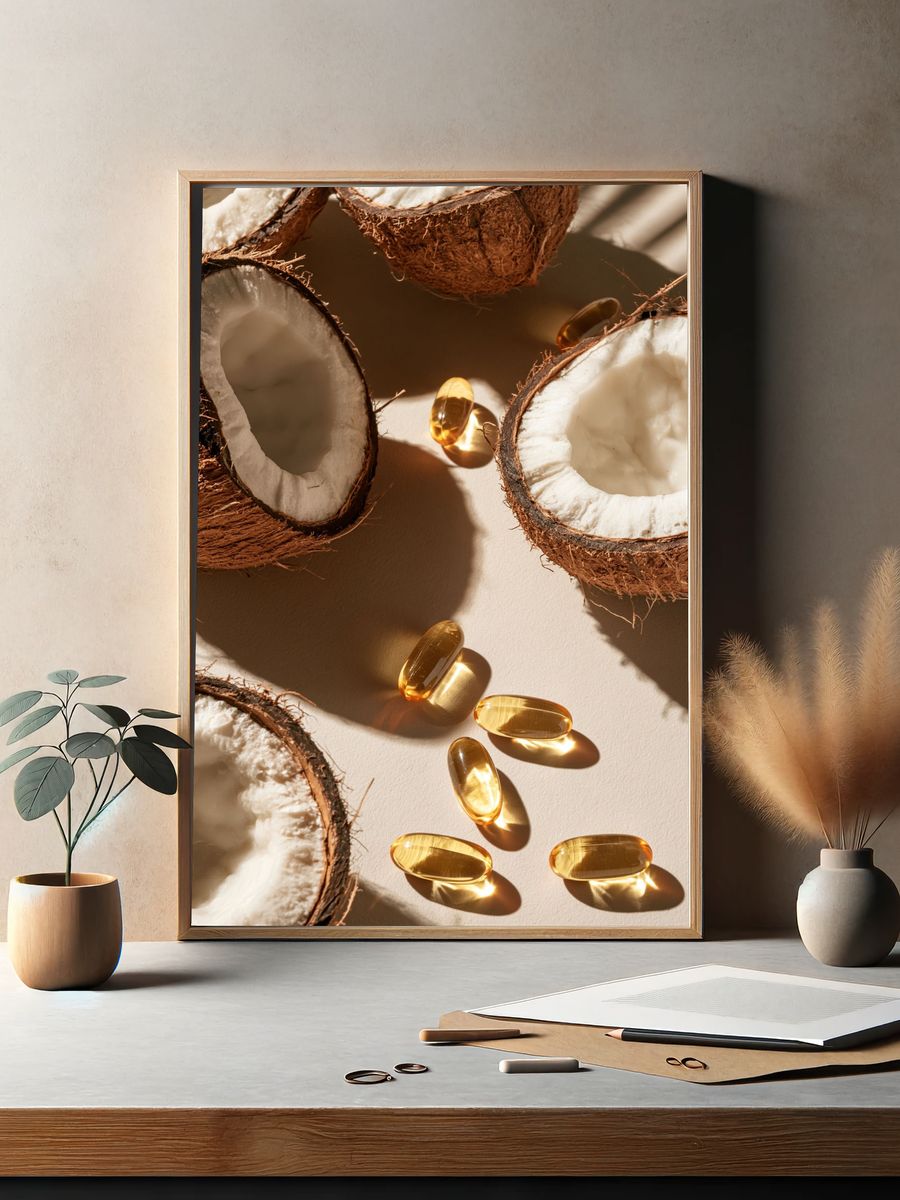 Coconut and Golden Capsules Poster. — room view 2