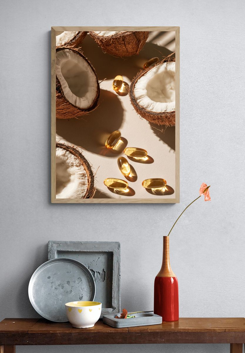 Coconut and Golden Capsules Poster. — room view 3