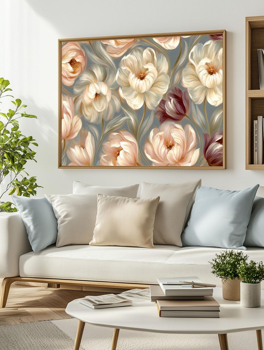 Blush Tulip Garden Illustration Poster. — room view 2