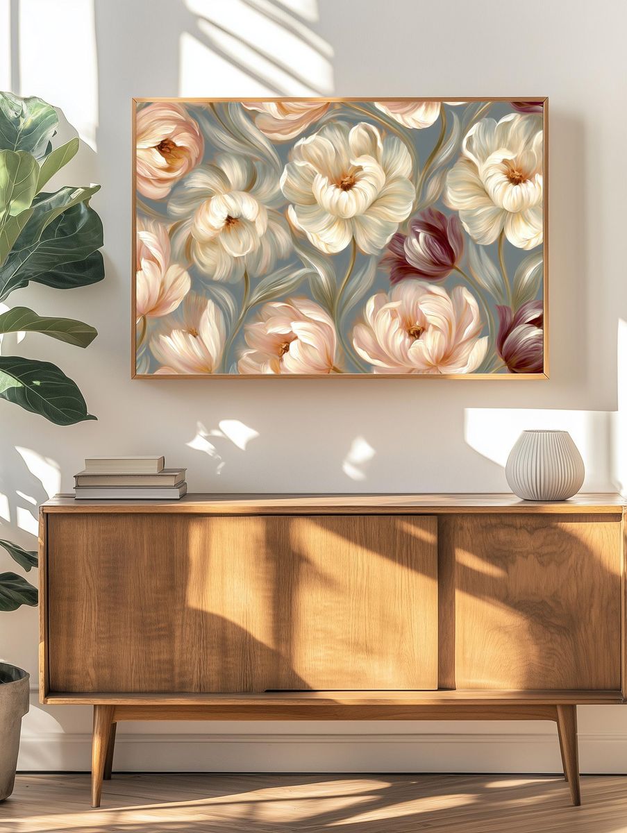 Blush Tulip Garden Illustration Poster. — room view 3