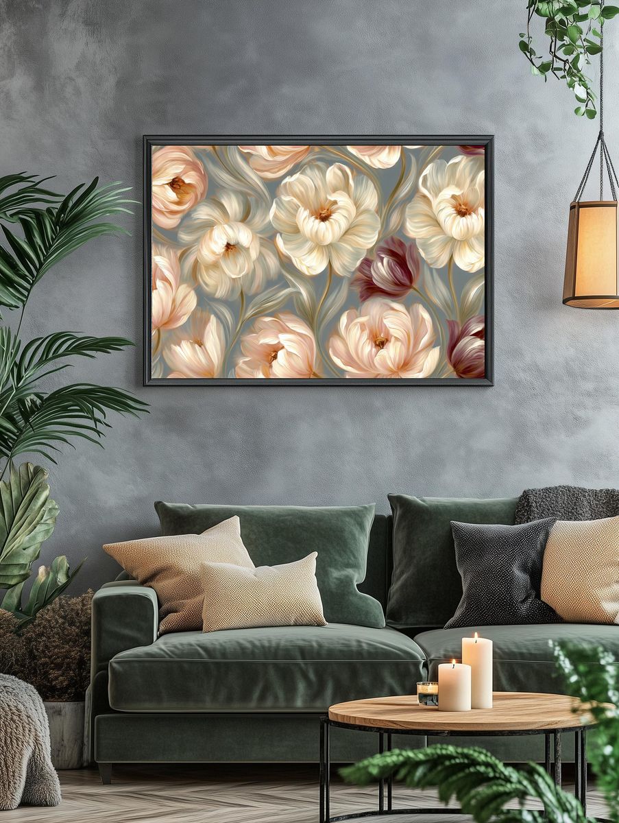 Blush Tulip Garden Illustration Poster. — room view 4