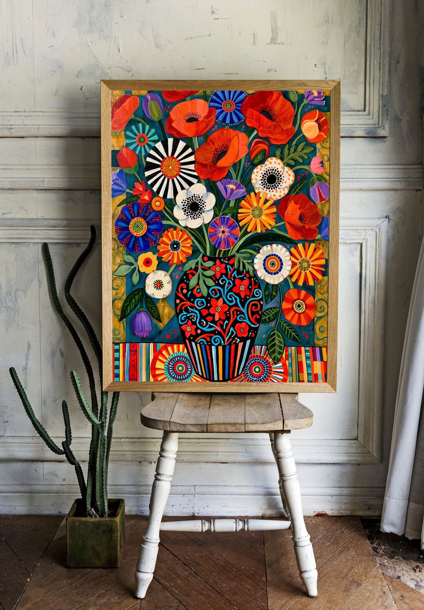 Colorful Floral Bouquet Illustration Poster. — room view 1