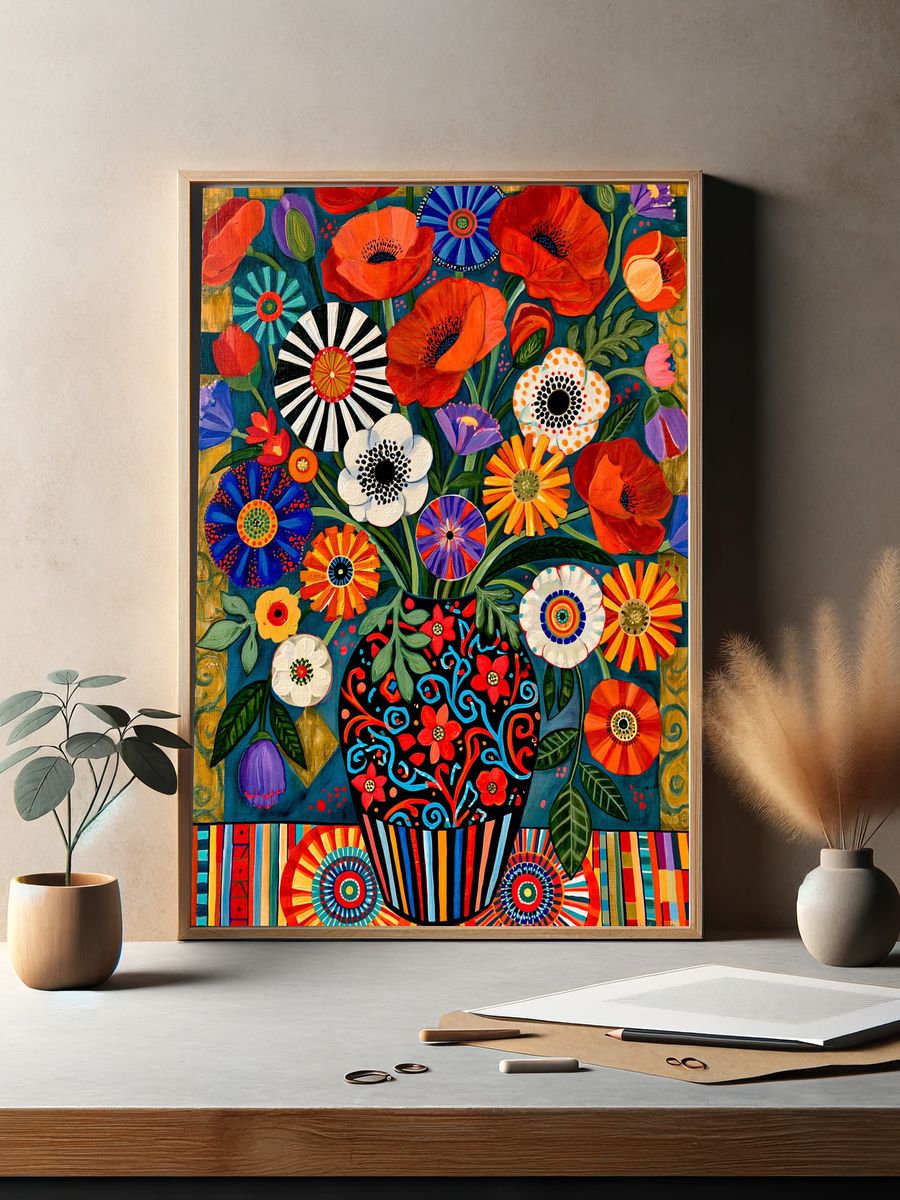 Colorful Floral Bouquet Illustration Poster. — room view 2
