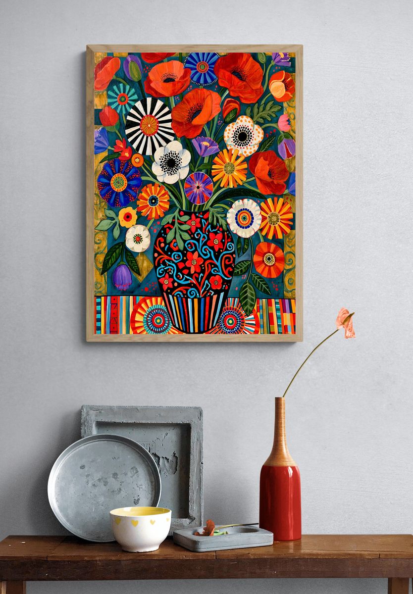 Colorful Floral Bouquet Illustration Poster. — room view 3