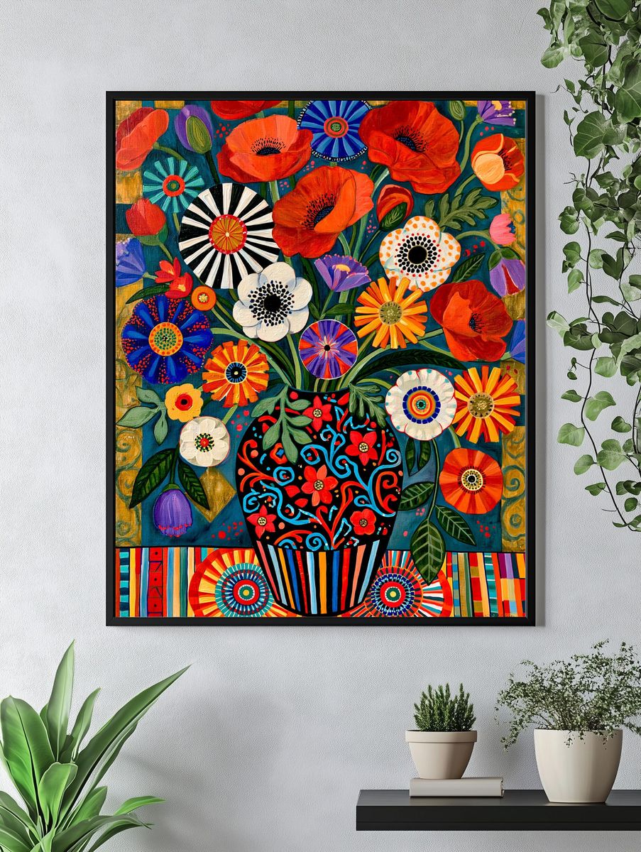 Colorful Floral Bouquet Illustration Poster. — room view 4