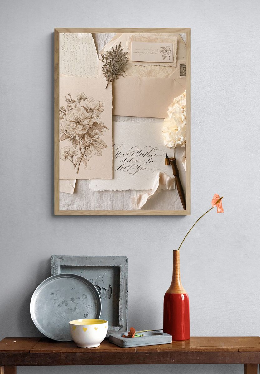 Vintage Botanical Collage Poster. — room view 3