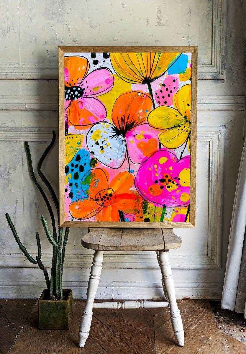 Neon Wildflower Bloom Poster. — room view 1