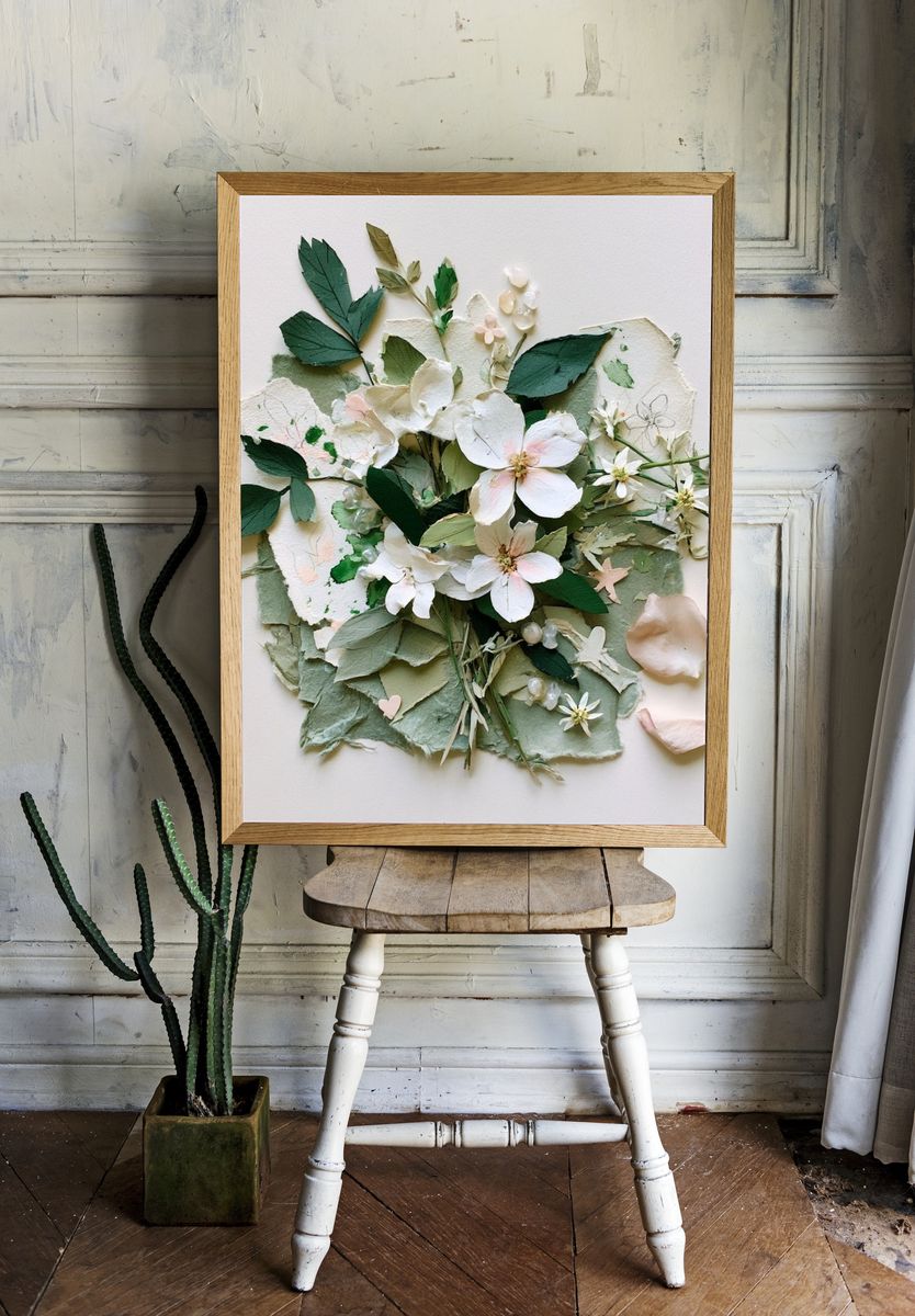 Pressed Floral Collage Botanical Print. — room view 1