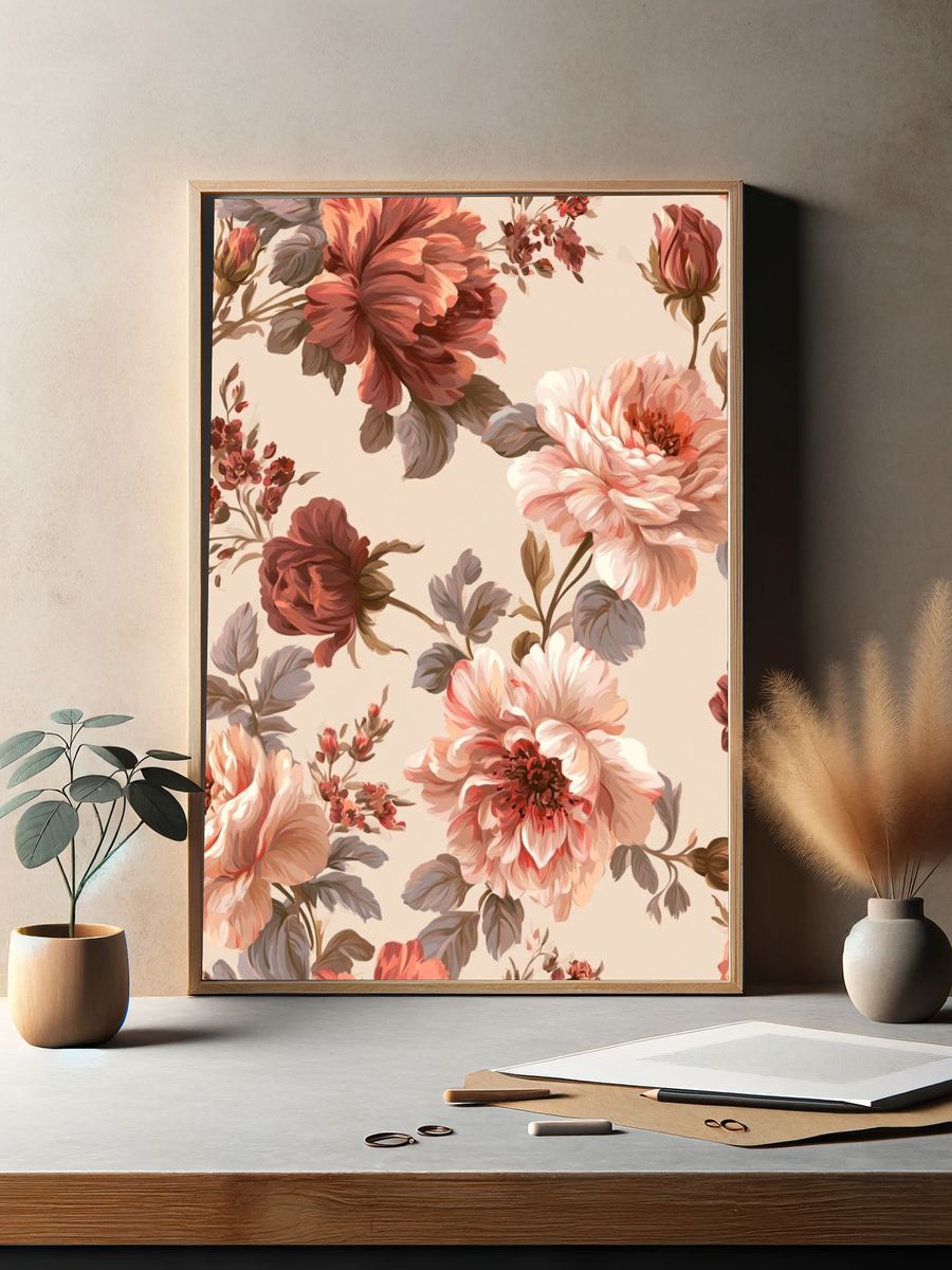 Peony Floral Pattern Poster. — room view 2