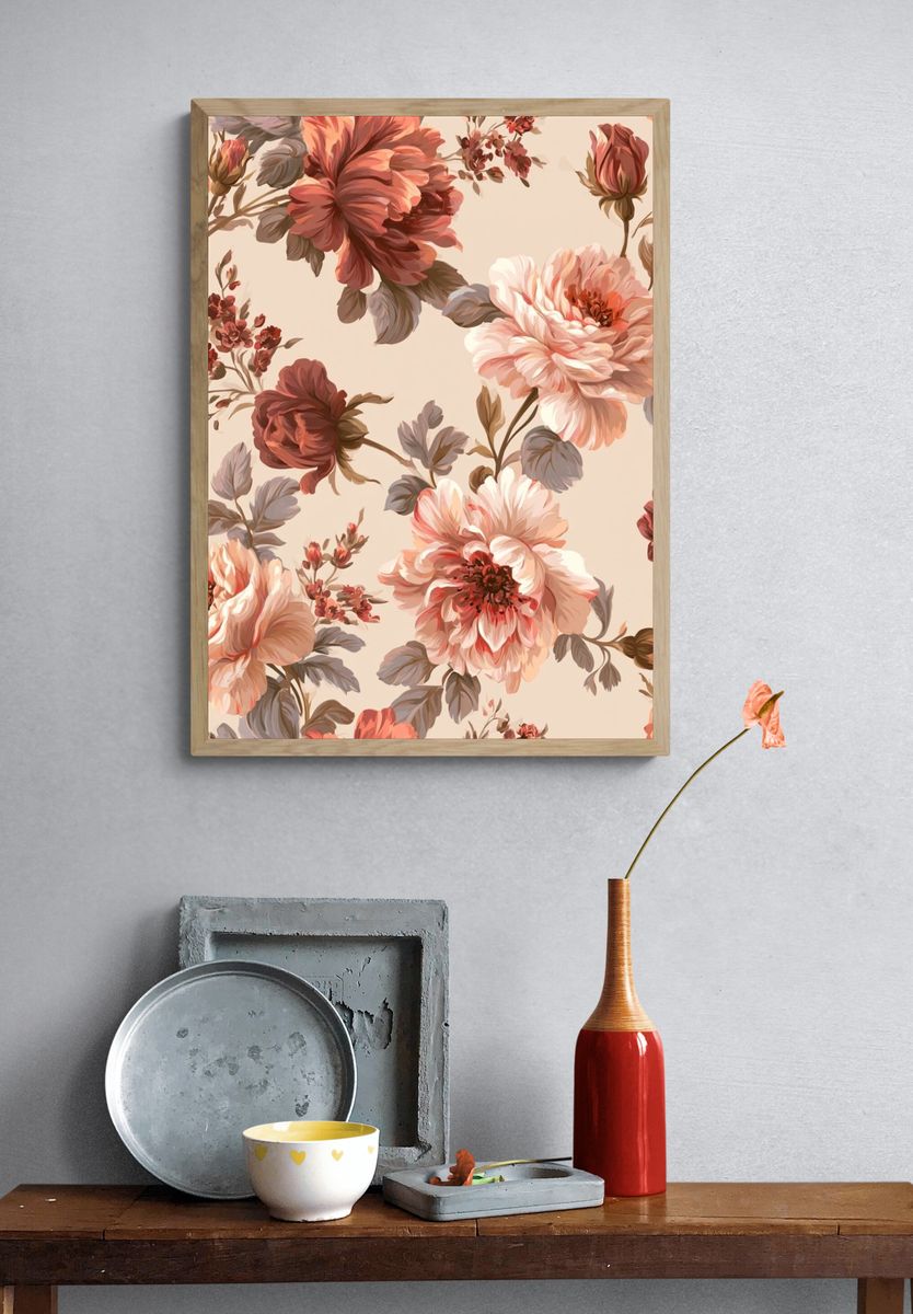 Peony Floral Pattern Poster. — room view 3